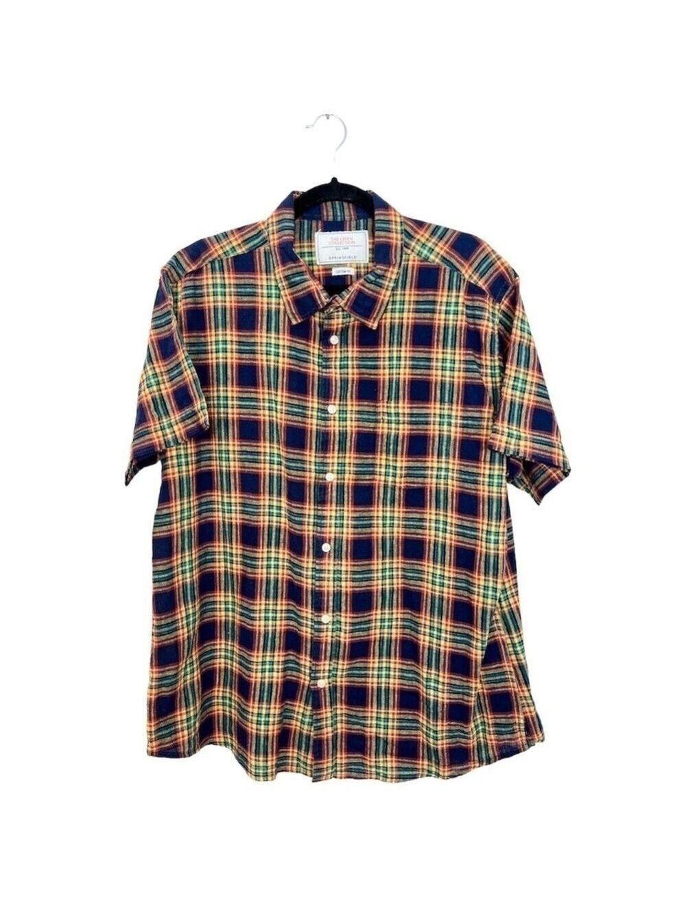 Springfield linen blend plaid short sleeve shirt 2XL